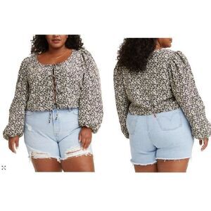 Levi’s Trendy Plus Size Embry Tie Blouse, Black, 3X